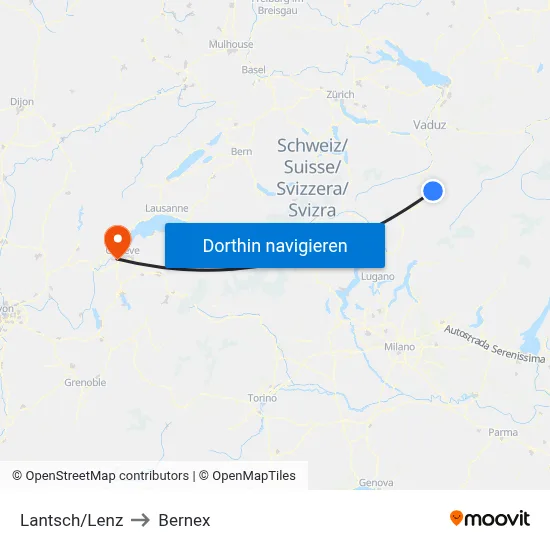 Lantsch/Lenz to Bernex map
