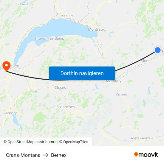 Crans-Montana to Bernex map