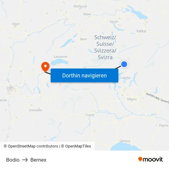 Bodio to Bernex map