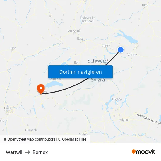 Wattwil to Bernex map