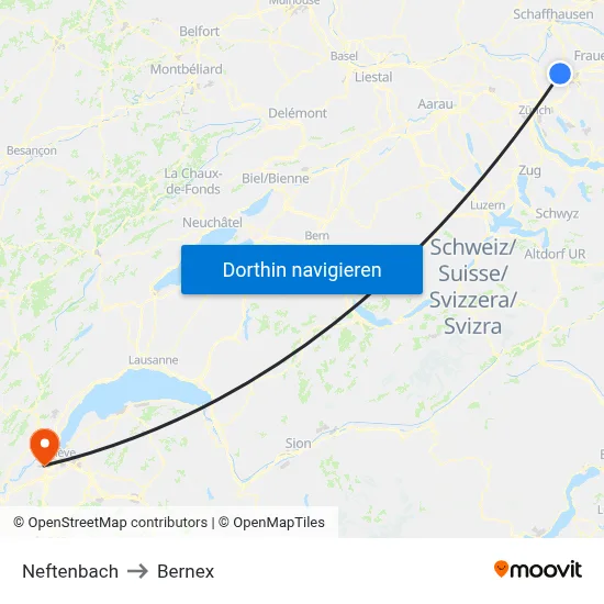 Neftenbach to Bernex map