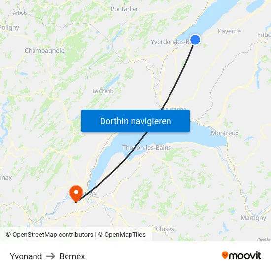 Yvonand to Bernex map