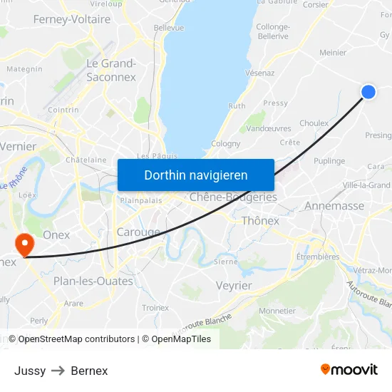 Jussy to Bernex map