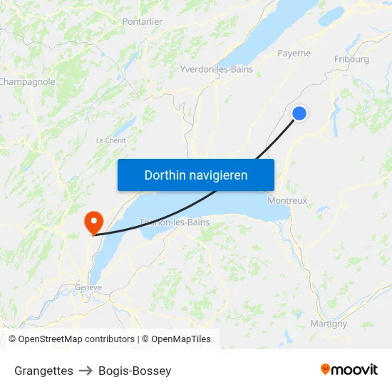 Grangettes to Bogis-Bossey map