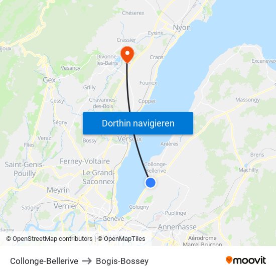 Collonge-Bellerive to Bogis-Bossey map