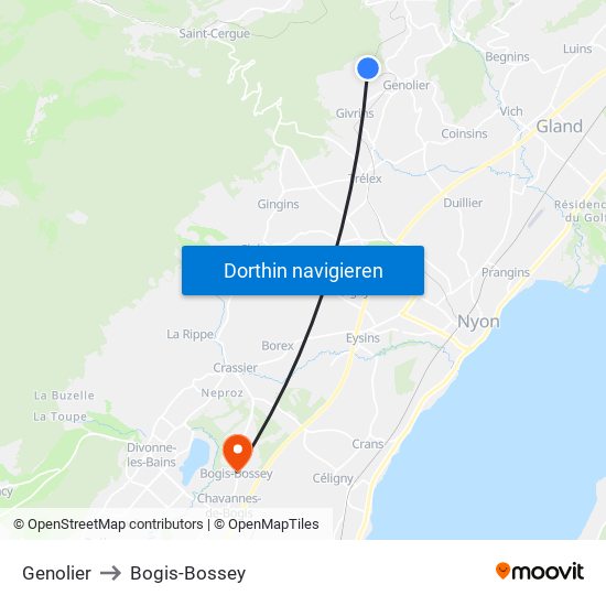 Genolier to Bogis-Bossey map