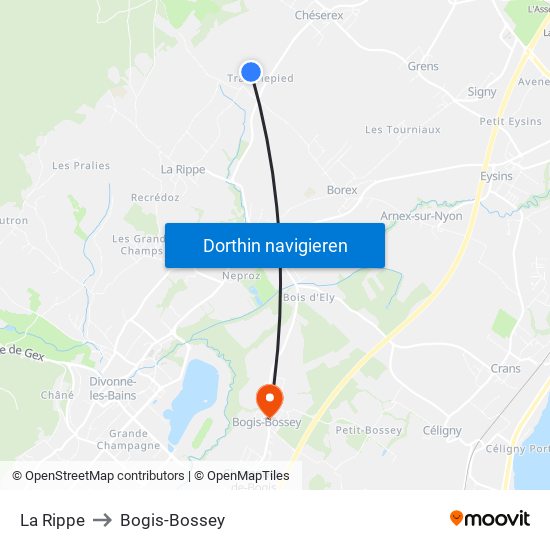 La Rippe to Bogis-Bossey map