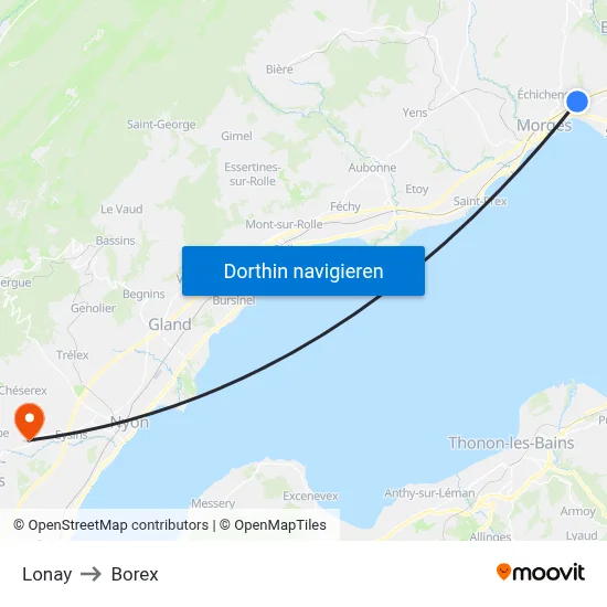 Lonay to Borex map