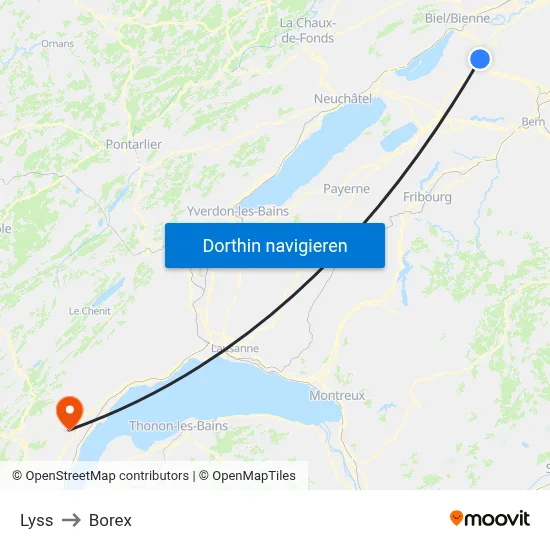 Lyss to Borex map