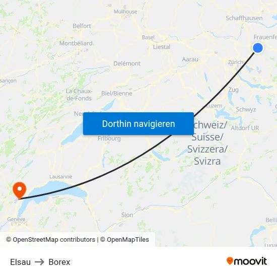 Elsau to Borex map