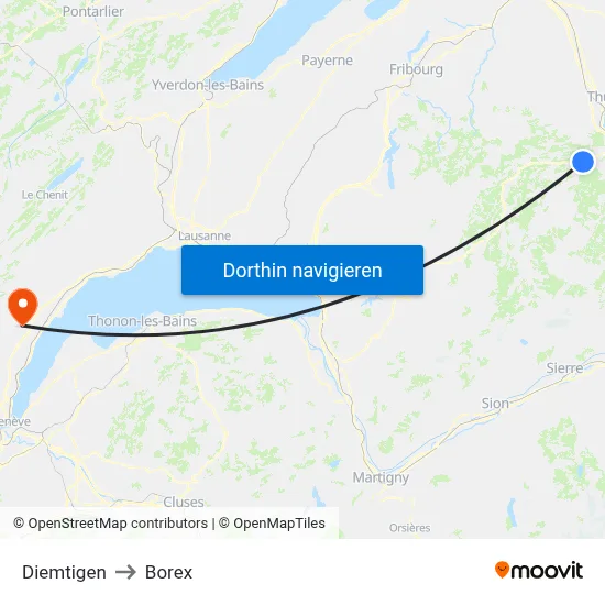 Diemtigen to Borex map