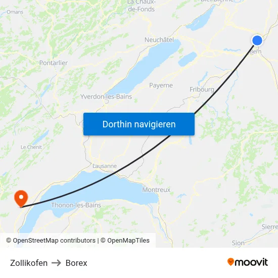 Zollikofen to Borex map