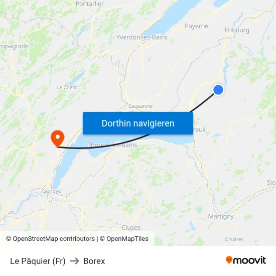 Le Pâquier (Fr) to Borex map