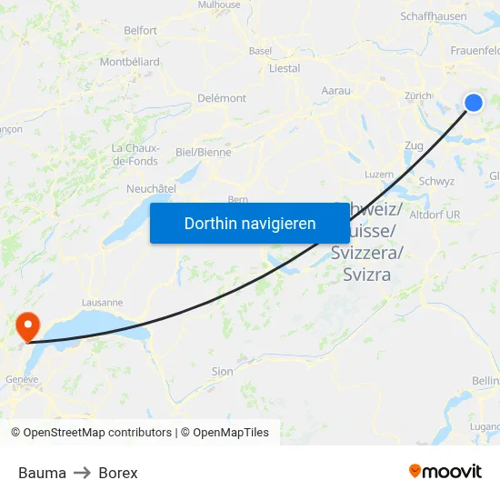 Bauma to Borex map