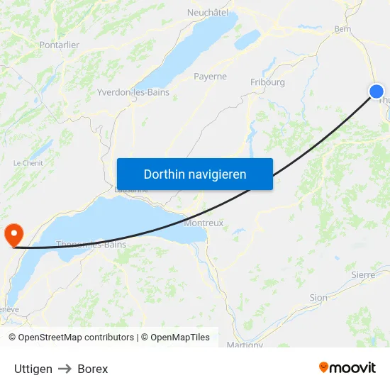 Uttigen to Borex map