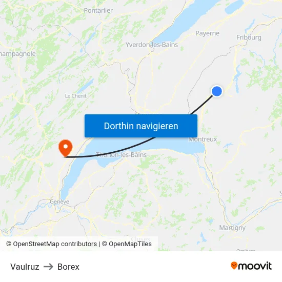 Vaulruz to Borex map