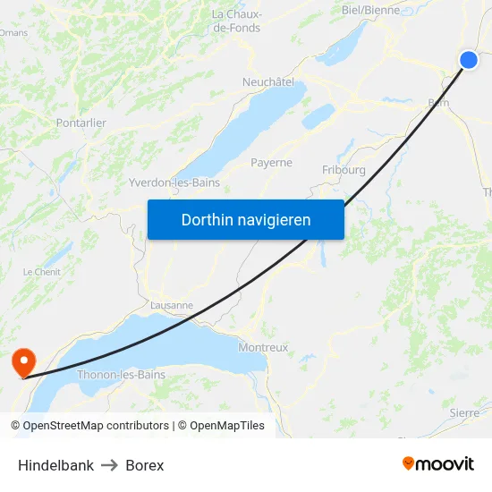 Hindelbank to Borex map
