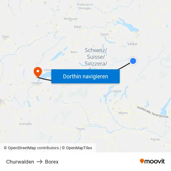 Churwalden to Borex map