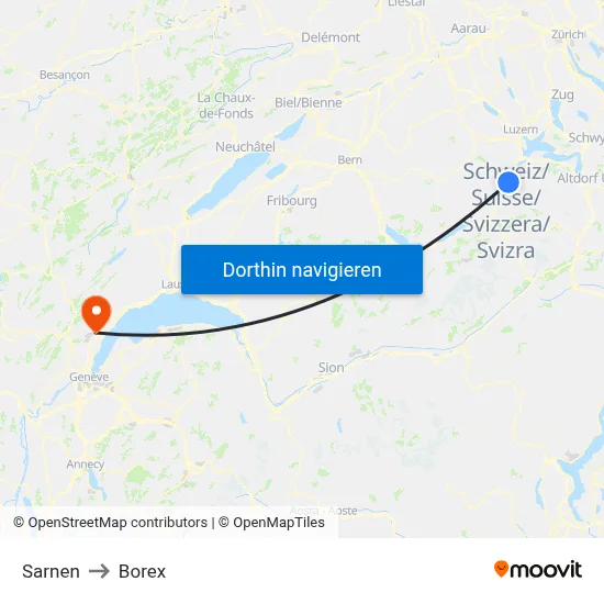Sarnen to Borex map