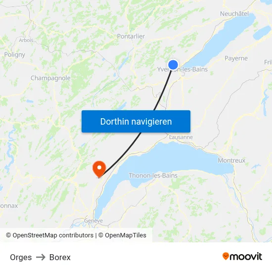 Orges to Borex map