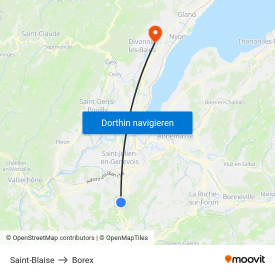 Saint-Blaise to Borex map