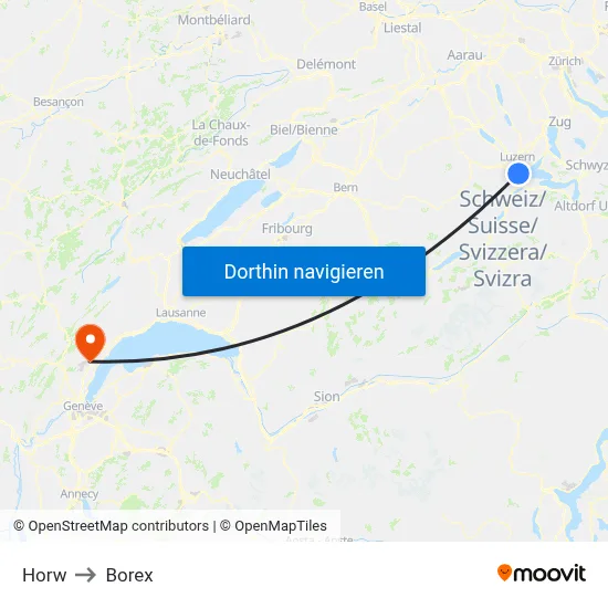 Horw to Borex map