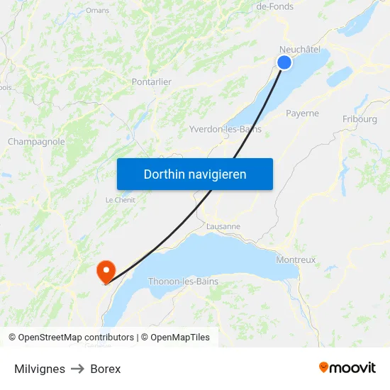 Milvignes to Borex map