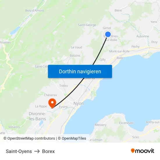 Saint-Oyens to Borex map