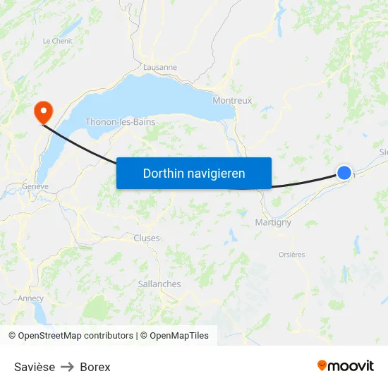 Savièse to Borex map