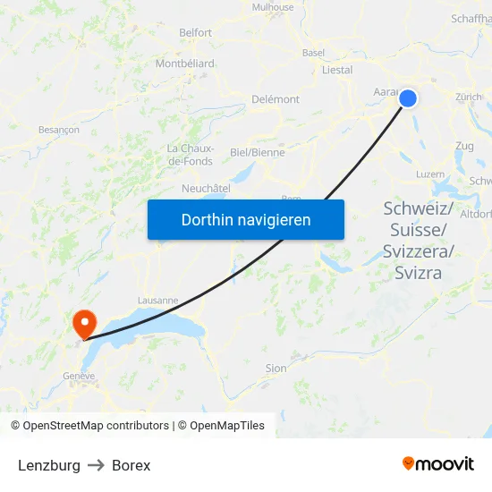 Lenzburg to Borex map