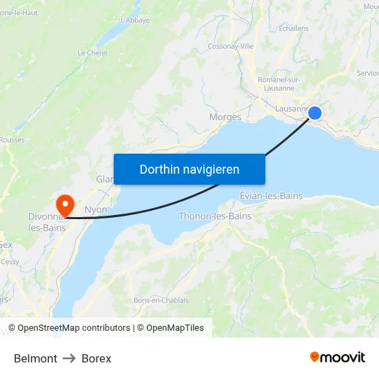 Belmont to Borex map