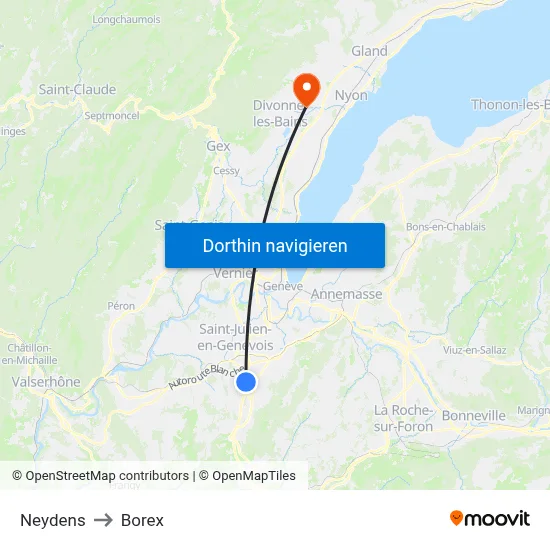 Neydens to Borex map