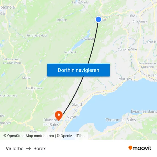Vallorbe to Borex map