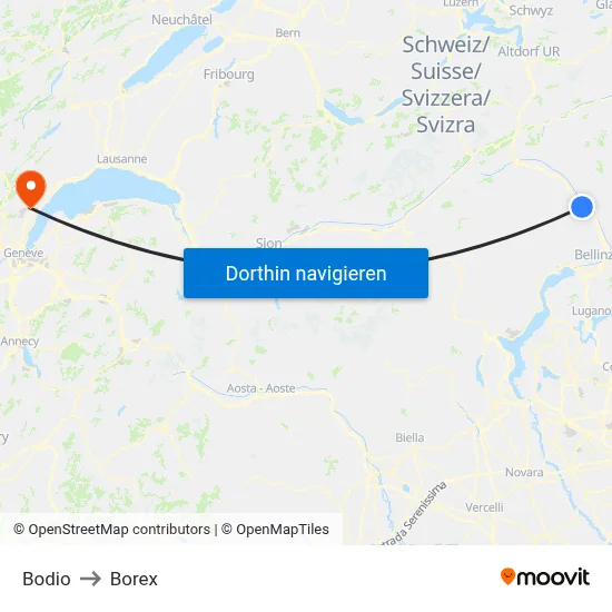 Bodio to Borex map