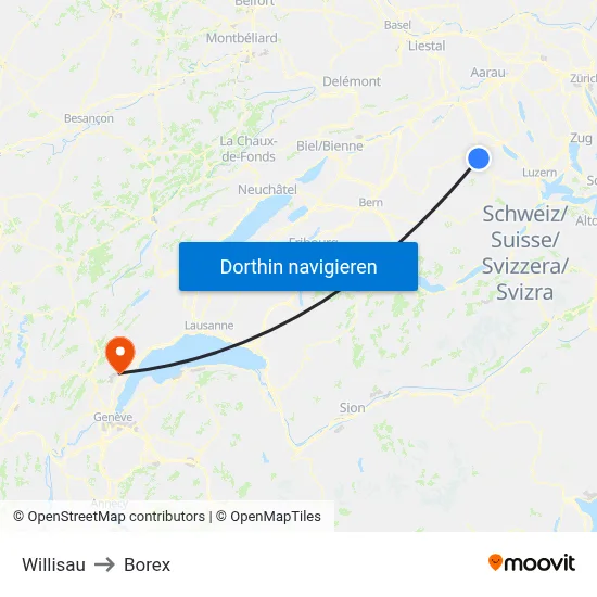 Willisau to Borex map