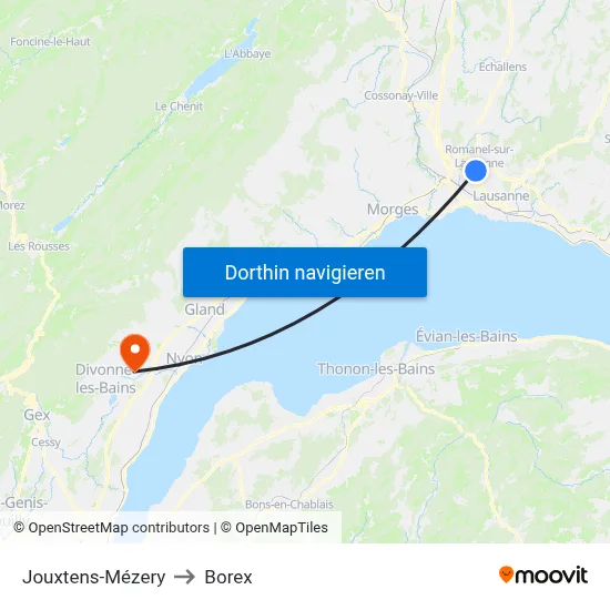 Jouxtens-Mézery to Borex map