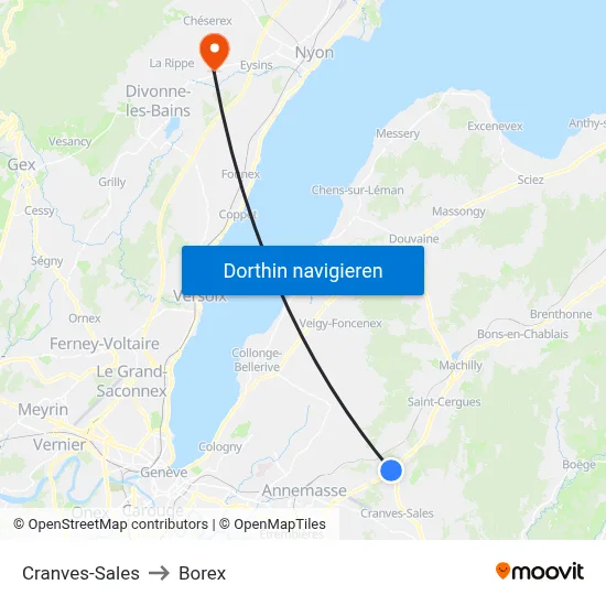 Cranves-Sales to Borex map