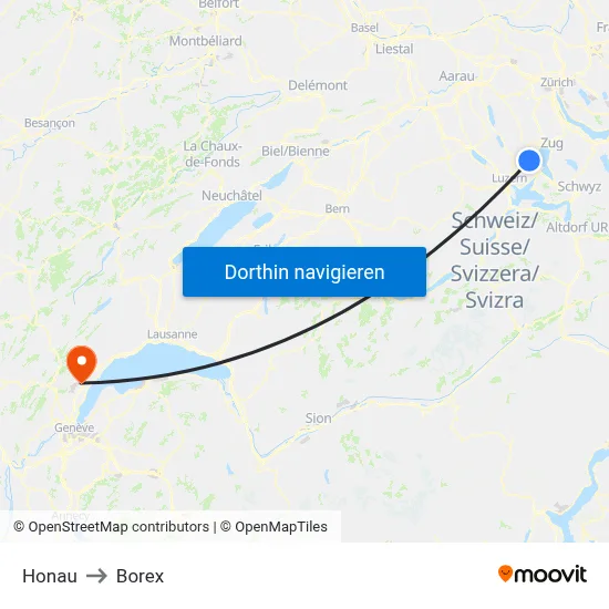 Honau to Borex map