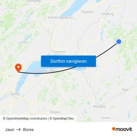 Jaun to Borex map