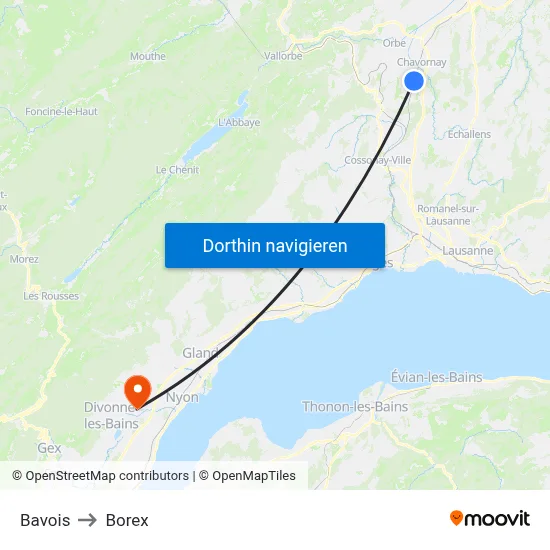 Bavois to Borex map