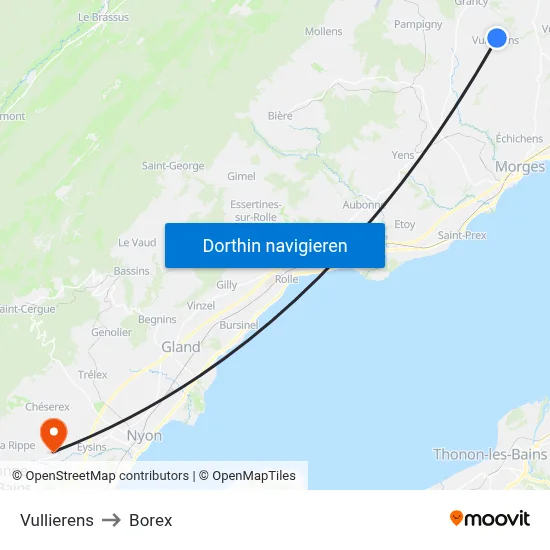 Vullierens to Borex map