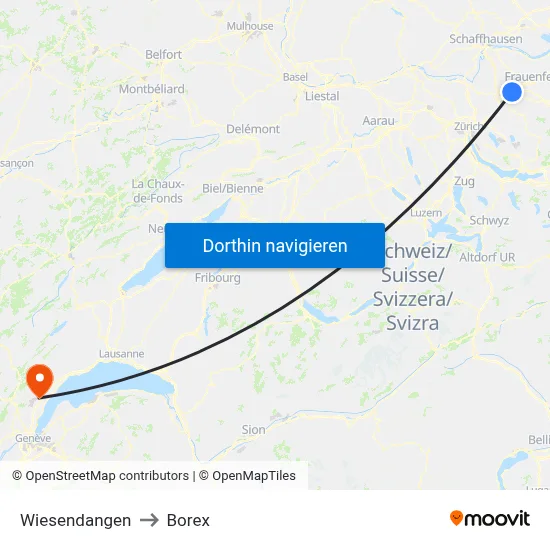 Wiesendangen to Borex map