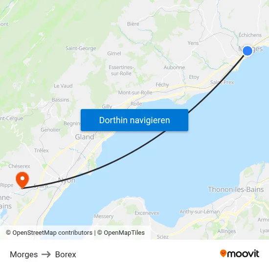 Morges to Borex map