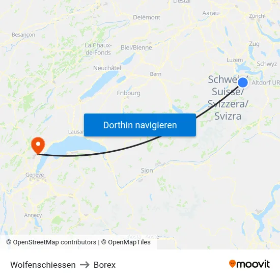 Wolfenschiessen to Borex map