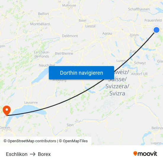 Eschlikon to Borex map
