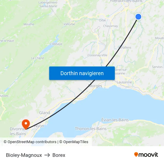 Bioley-Magnoux to Borex map