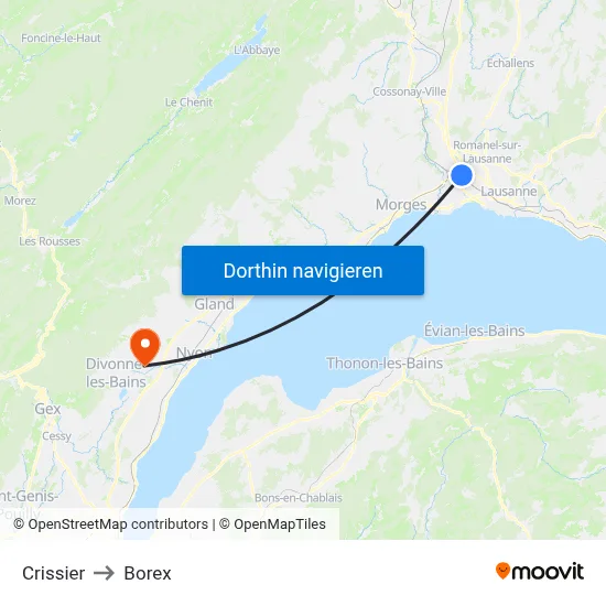 Crissier to Borex map
