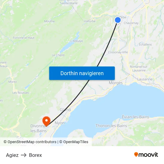 Agiez to Borex map