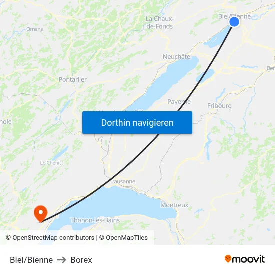 Biel/Bienne to Borex map