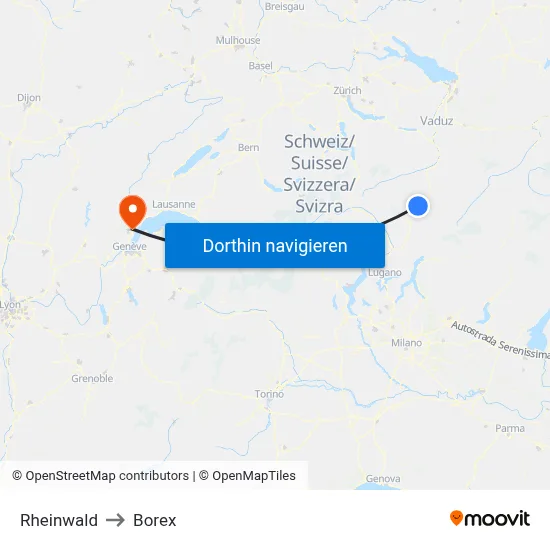 Rheinwald to Borex map